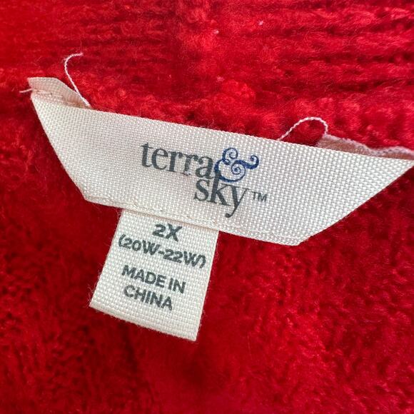 Terra & Sky Open Front Long Cardigan WMNS 2X 20W-22W Red Plus Boyfriend Sweater - Picture 5 of 7